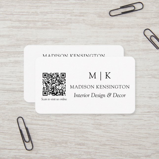 Modern Minimalistisk monogram eller lägg till QR-k Visitkort (Fram/Back In Situ)