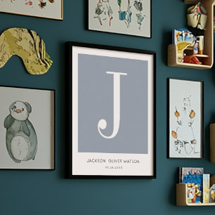Modern minimalistisk Monogram för Nursery Baby Nam Poster