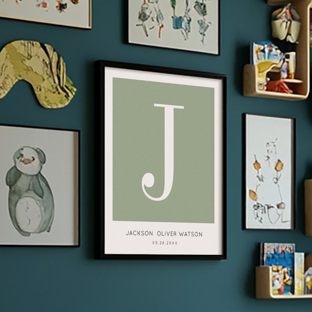 Modern minimalistisk Monogram för Nursery Baby Nam Poster (Skapare uppladdad)
