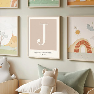 Modern minimalistisk Monogram för Nursery Baby Nam Poster