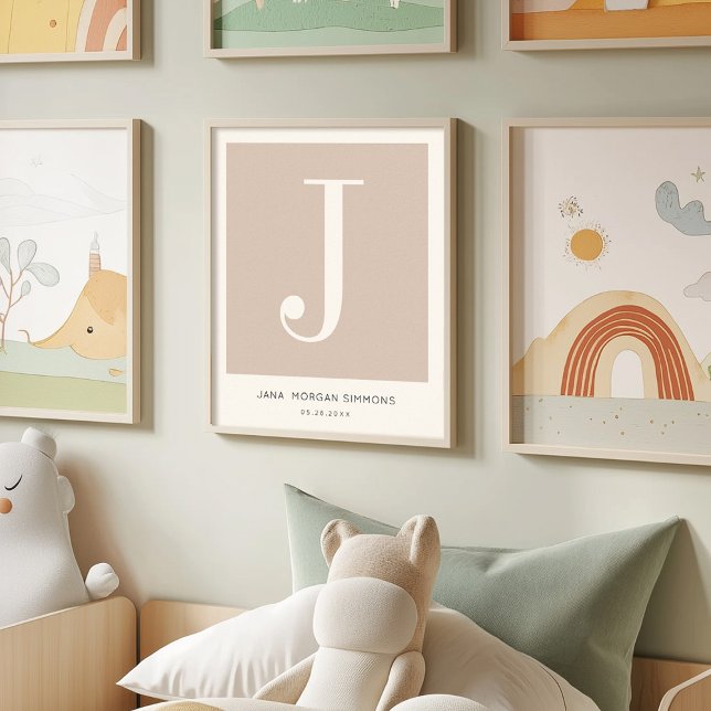Modern minimalistisk Monogram för Nursery Baby Nam Poster (Skapare uppladdad)