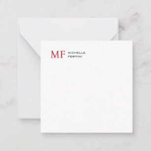 Modern minimalistisk monogram, första rödvit (Plai Anteckningskort