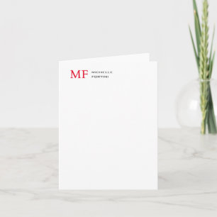 Modern minimalistisk monogram, första rödvit (Plai Anteckningskort