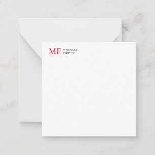 Modern minimalistisk monogram, första rödvit (Plai Anteckningskort