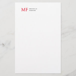 Modern minimalistisk monogram, första rödvit (Plai Brevpapper