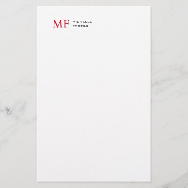 Modern minimalistisk monogram, första rödvit (Plai Brevpapper (Framsida)