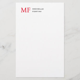 Modern minimalistisk monogram, första rödvit (Plai Brevpapper