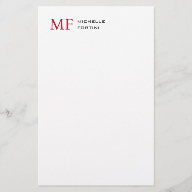 Modern minimalistisk monogram, första rödvit (Plai Brevpapper (Framsida)