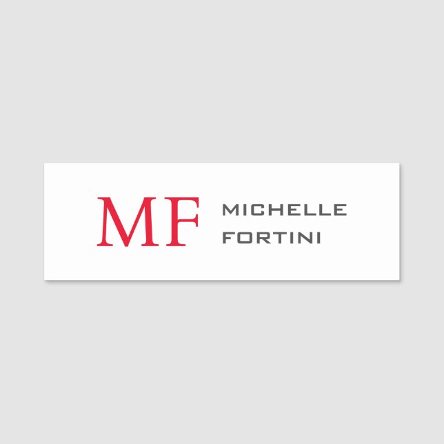 Modern minimalistisk monogram, första rödvit (Plai Namnbricka (Framsida)