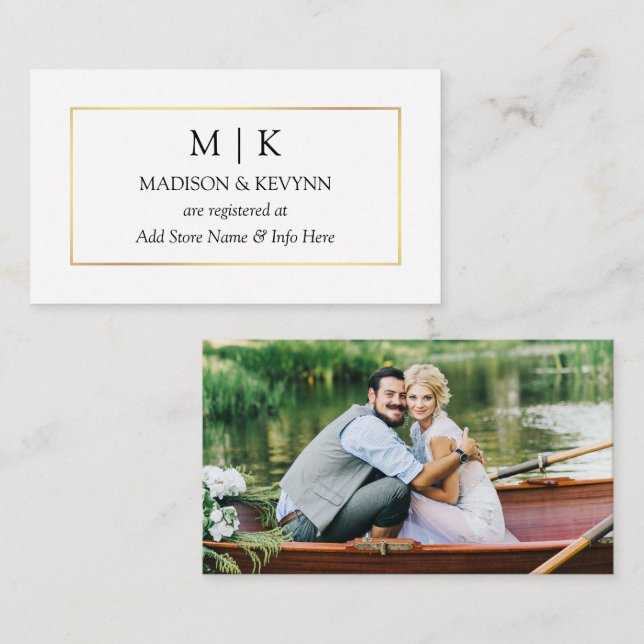 Modern minimalistisk monogram fotobryllopspresentr tilläggskort (Fram/baksida)