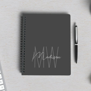 Modern minimalistisk monogram grå anteckningsbok