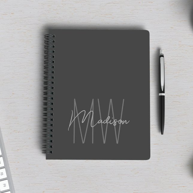 Modern minimalistisk monogram grå anteckningsbok (Skapare uppladdad)