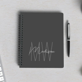 Modern minimalistisk monogram-Grått Anteckningsbok