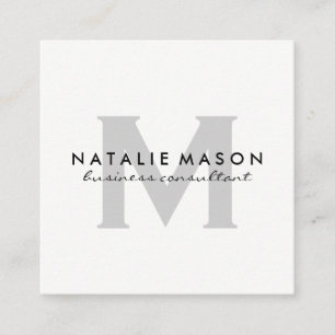 Modern minimalistisk monogram-Grått på vitt Fyrkantigt Visitkort