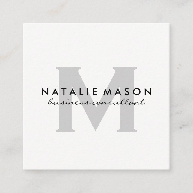 Modern minimalistisk monogram-Grått på vitt Fyrkantigt Visitkort (Framsida)