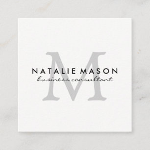 Modern minimalistisk monogram-Grått på vitt Fyrkantigt Visitkort