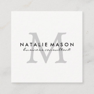 Modern minimalistisk monogram-Grått på vitt Fyrkantigt Visitkort