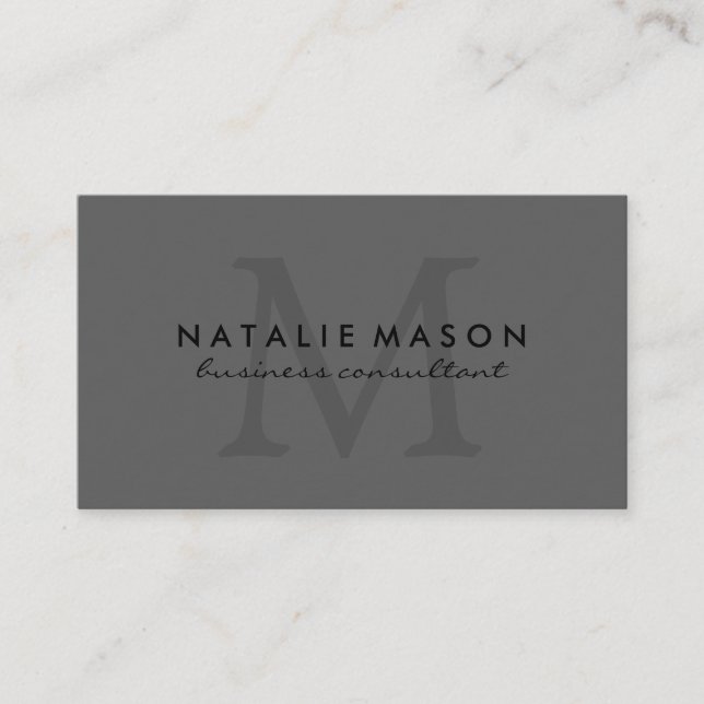 Modern minimalistisk monogram-Grått Visitkort (Framsida)
