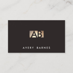 Modern minimalistisk Monogram Guld och svart Visitkort