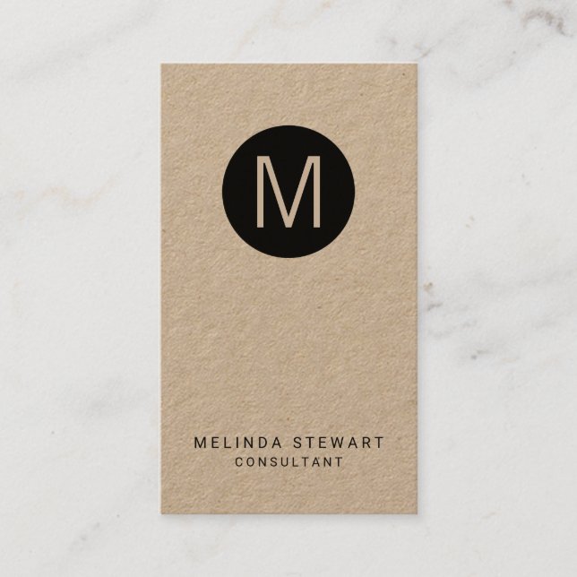 Modern minimalistisk Monogram Kraft Papper Visitkort (Framsida)