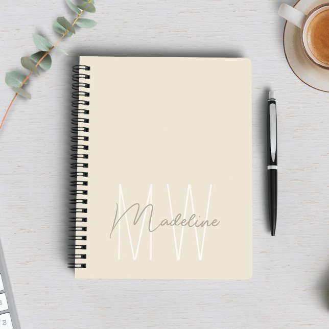 Modern Minimalistisk Monogram Kräm Anteckningsbok (Modern Minimalist Monogram Cream Notebook by MINTIC DESIGN STUDIO)