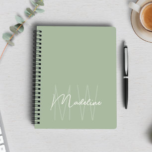 Modern Minimalistisk Monogram Ljust Sälggrönt Anteckningsbok