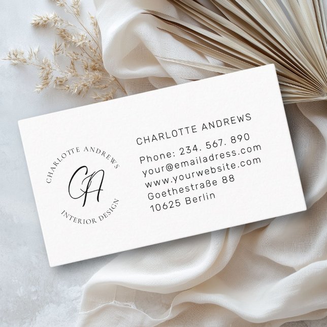 Modern, minimalistisk, monogram, logotyp, cirkel,  visitkort (Modern, minimalist, monogram, logo, circle, white business card)