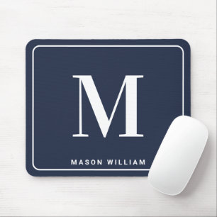 Modern minimalistisk monogram med namn - Marinblå Musmatta