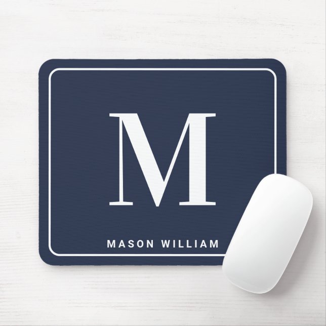 Modern minimalistisk monogram med namn - Marinblå Musmatta (Med mus)