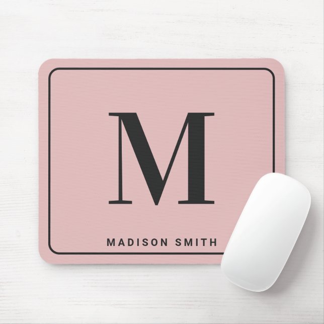 Modern minimalistisk monogram med namn - rosé musmatta (Med mus)