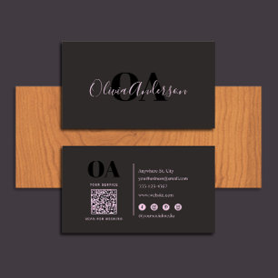 Modern minimalistisk monogram med QR-kod Visitkort