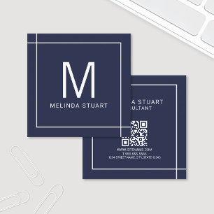 Modern minimalistisk Monogram med QR-kodraster Bus Fyrkantigt Visitkort