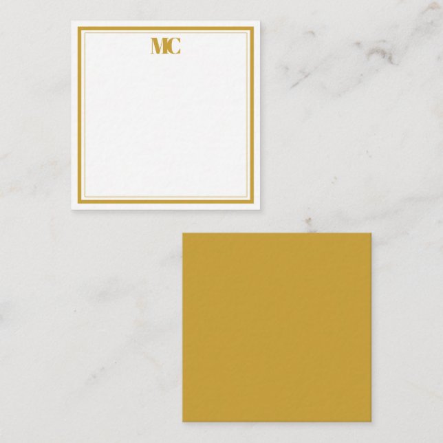 Modern minimalistisk monogram med två ramar guld v anteckningskort (Fram/baksida)