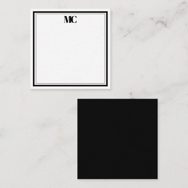 Modern minimalistisk monogram med två ramar svart  anteckningskort (Fram/baksida)