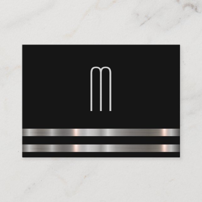 Modern Minimalistisk monogram Metallic Silver Trim Visitkort (Framsida)
