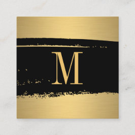 Modern minimalistisk Monogram på Black/Guld Brushe Fyrkantigt Visitkort