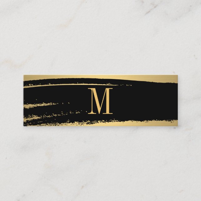 Modern minimalistisk Monogram på Black/Guld Brushe Mini Visitkort (Framsida)