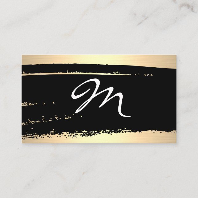 Modern minimalistisk Monogram på Black/Guld Brushe Visitkort (Framsida)
