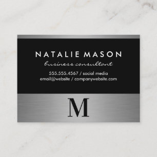 Modern minimalistisk Monogram på Black Silver Trim Visitkort