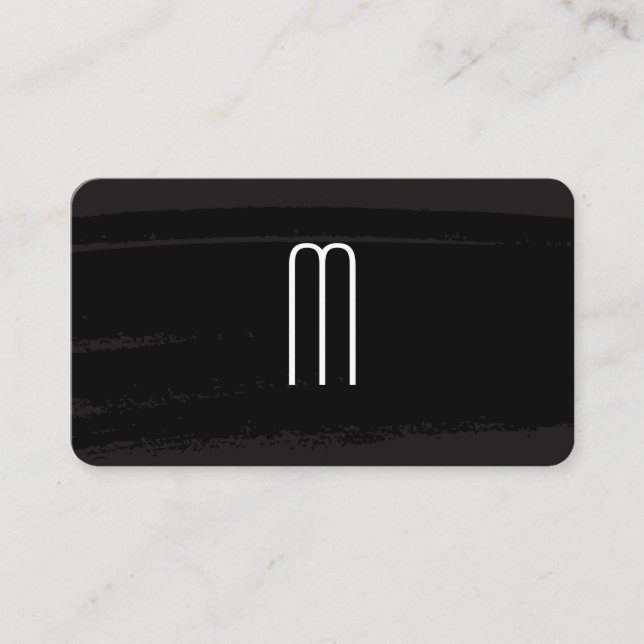 Modern minimalistisk Monogram på svart borstat Visitkort (Framsida)