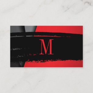 Modern minimalistisk Monogram på svart/röd brud Visitkort