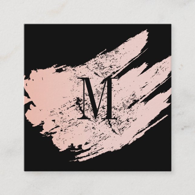 Modern minimalistisk Monogram på svart/Rosa Brushe Fyrkantigt Visitkort (Framsida)