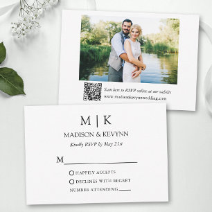 Modern Minimalistisk monogram Photo Bröllop QR-kod OSA Kort