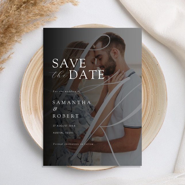 Modern minimalistisk Monogram Photo Bröllop Spara Datumet (Skapare uppladdad)
