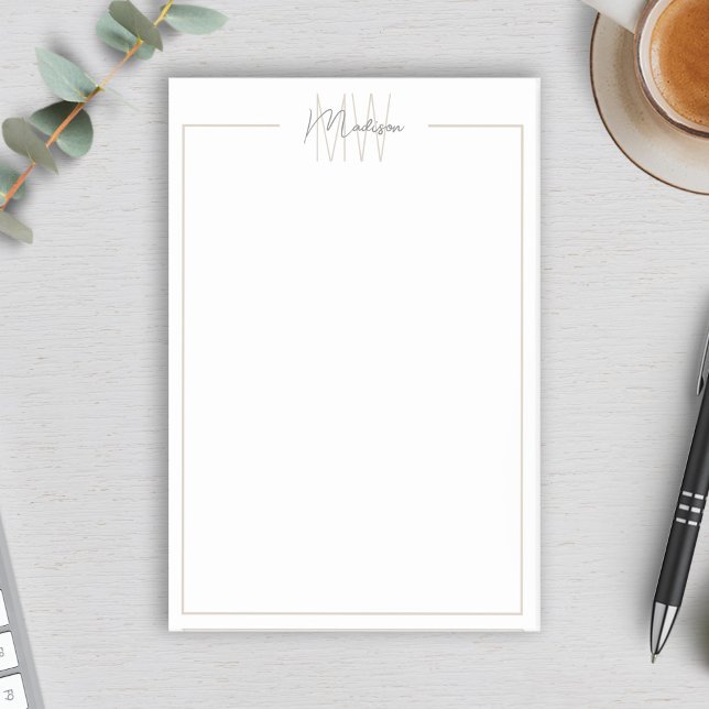 Modern minimalistisk monogram post-it block (Modern Minimalist Monogram Post-it Notes by MINTIC DESIGN STUDIO)