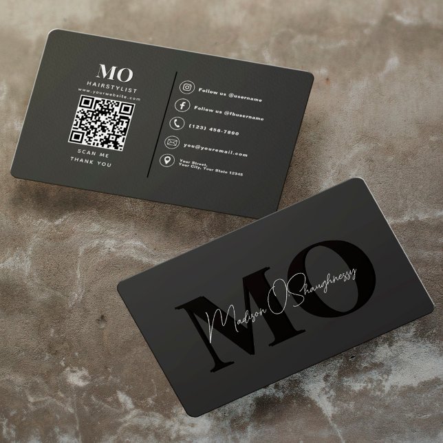 Modern Minimalistisk Monogram Professionell QR-kod Visitkort (Skapare uppladdad)