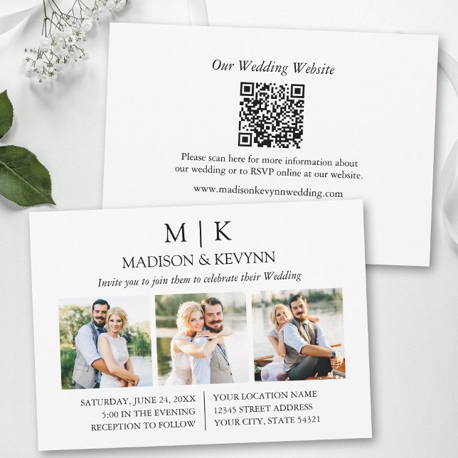 Modern minimalistisk monogram QR-kod 3, foto Bröll Inbjudningar (Add your wedding website or social media web address to the QR Scan Code.)