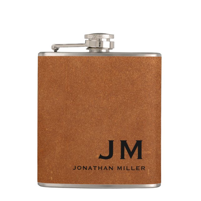 Modern minimalistisk monogram Sable Brown Leather Fickplunta (Framsidan)