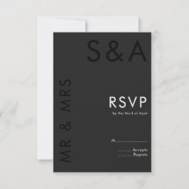 Modern minimalistisk Monogram, svart och vit Bröll OSA Kort