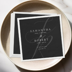 Modern minimalistisk Monogram, svart och vit Bröll Pappersservett